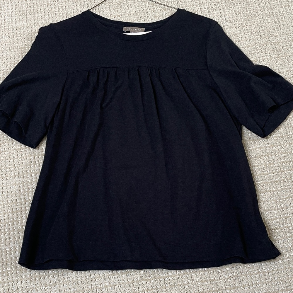 Lilla P Black Short-Sleeve Gathered Yoke Tee